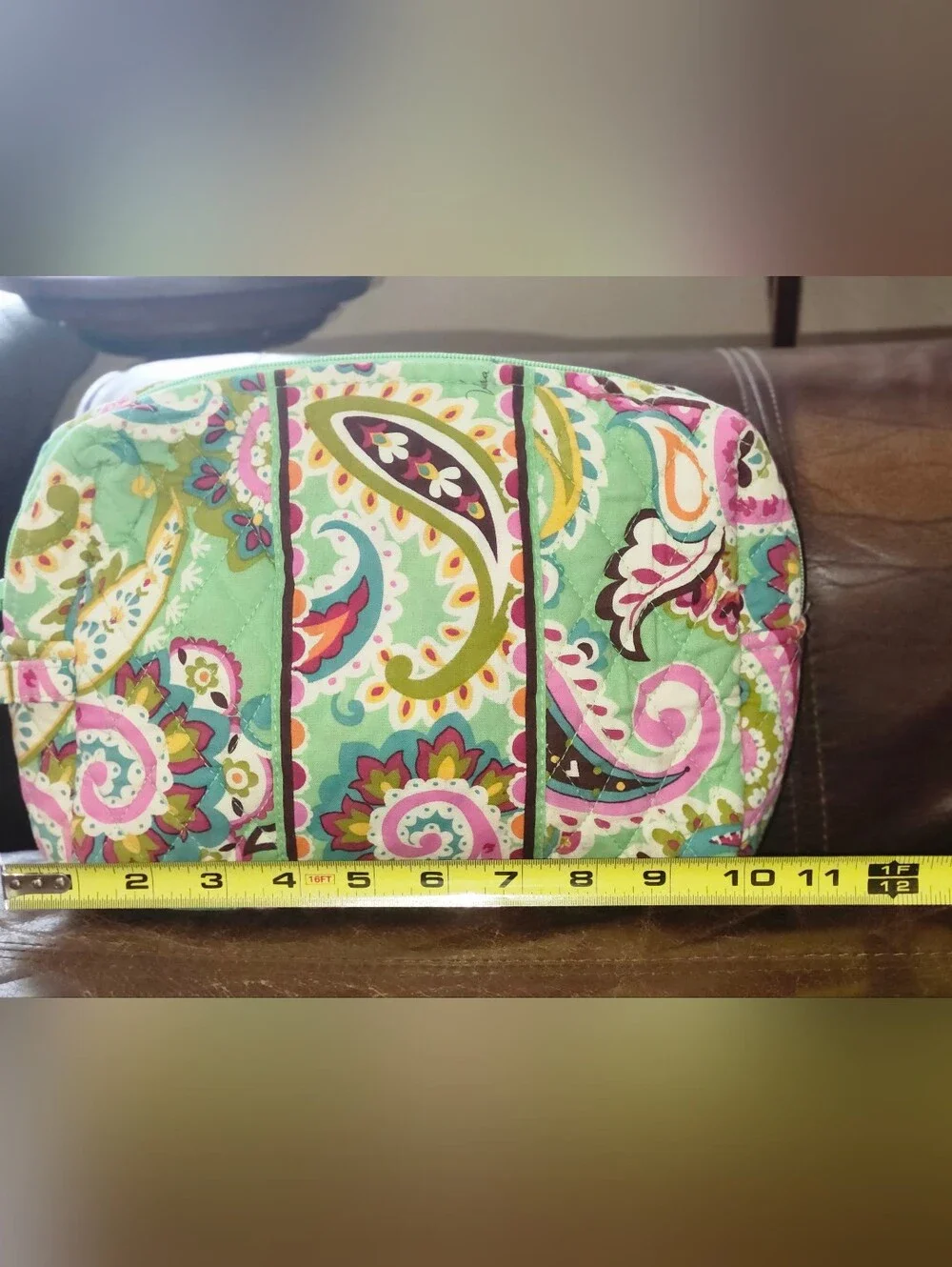 Vera Bradley Quilted Cosmetic Bag Mint Pink Paisley Makeup Pouch